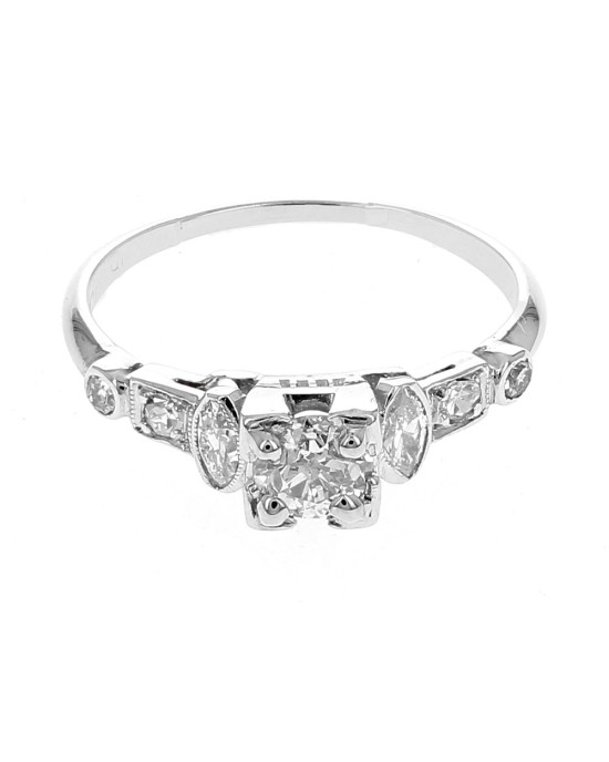 Vintage Diamond Milgrain Engagement Ring in Platinum